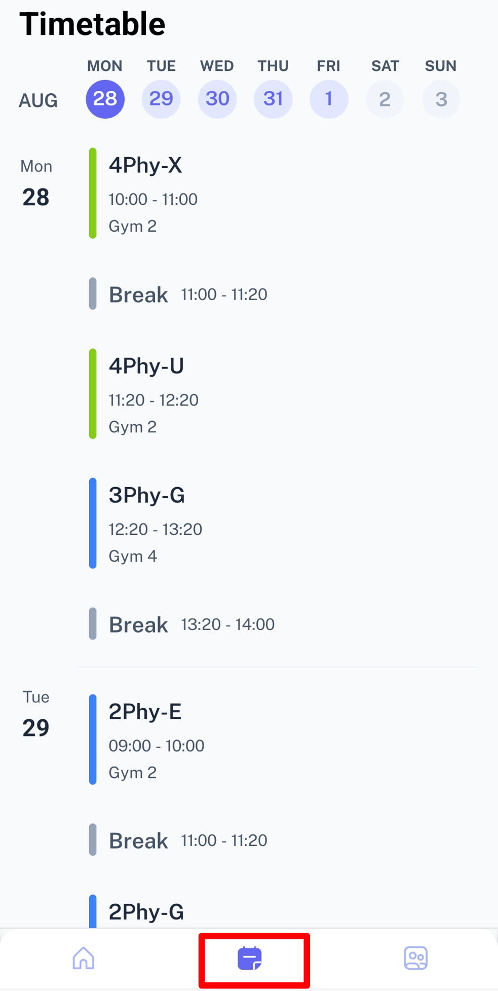 How does a teacher view their timetable on the mobile app?